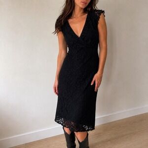 Fairweather Black Floral Lace Midi Dress Women 6 Coquette Goth Minimalist